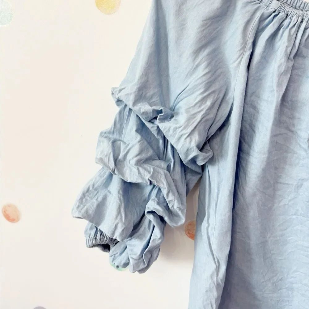 Light Blue Ruffle Sleeve Blouse - Picture 2 of 3